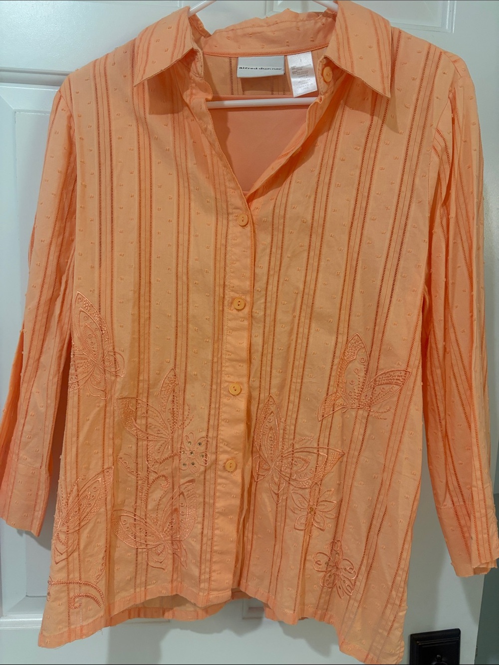 Alfred Dunner Peach Embroidered Button-Down Shirt